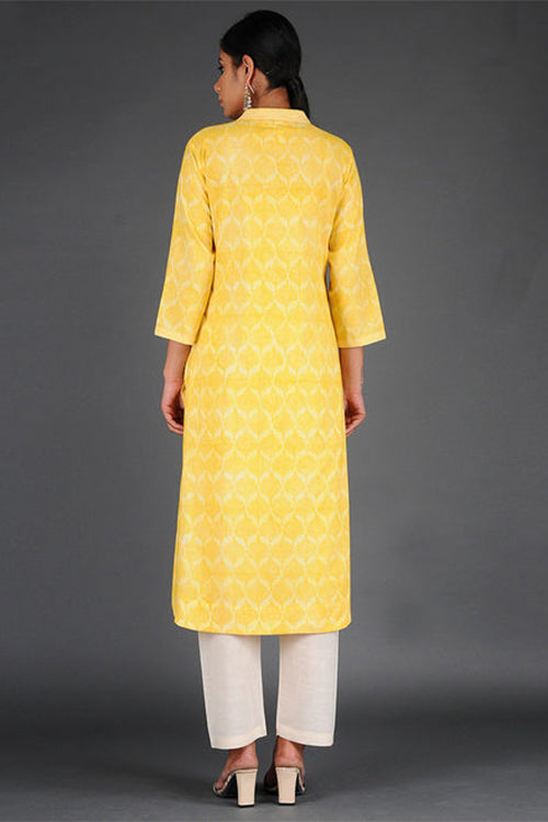 Dharan 'Charchara Print Pintuck Kurta' Yellow Block Printed Kurta