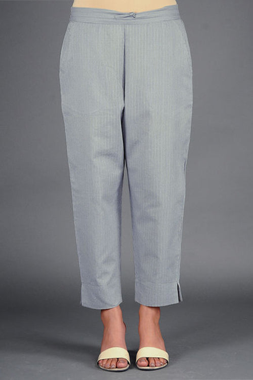 Dharan Grey Narrow Woven Cotton Palazzo Pants For Women Online