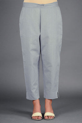 Dharan Grey Narrow Woven Cotton Palazzo Pants For Women Online