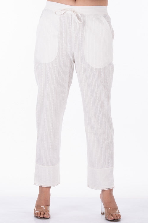 Dharan "Khari Straight Pants" White Block Printed Pants