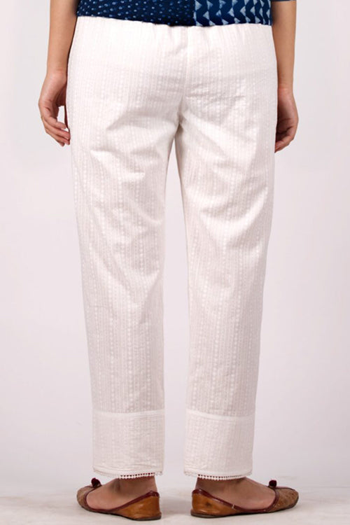 Dharan 'Quilted Straight Pants' White Block Printed Pants