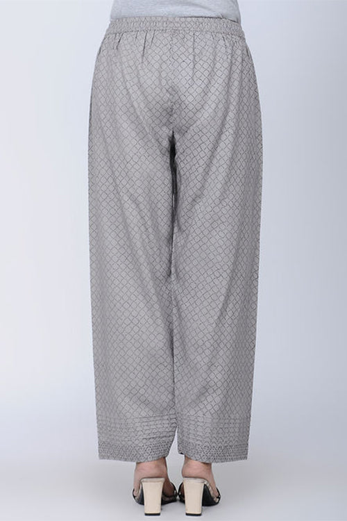 Dharan Printed Straight Grey Pants For Women Online