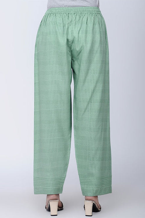 Dharan 'Printed Straight Pants' Green Block Printed Pants