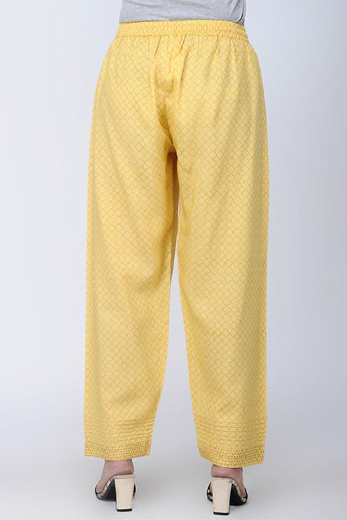 Dharan Printed Straight Yellow Pants For Women Online