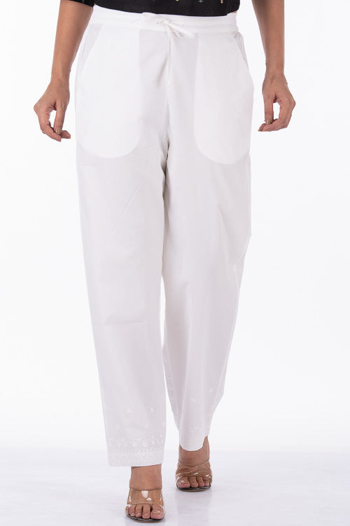 Dharan "Dori Pants" White Embroidered Straight Pants