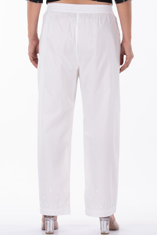 Dharan "Dori Pants" White Embroidered Straight Pants
