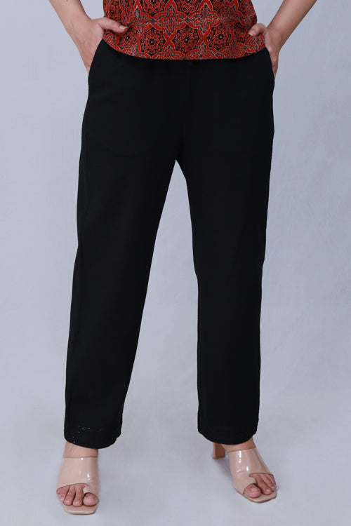 Dharan 'Black Sequins Pant' Handloom Textured Pants