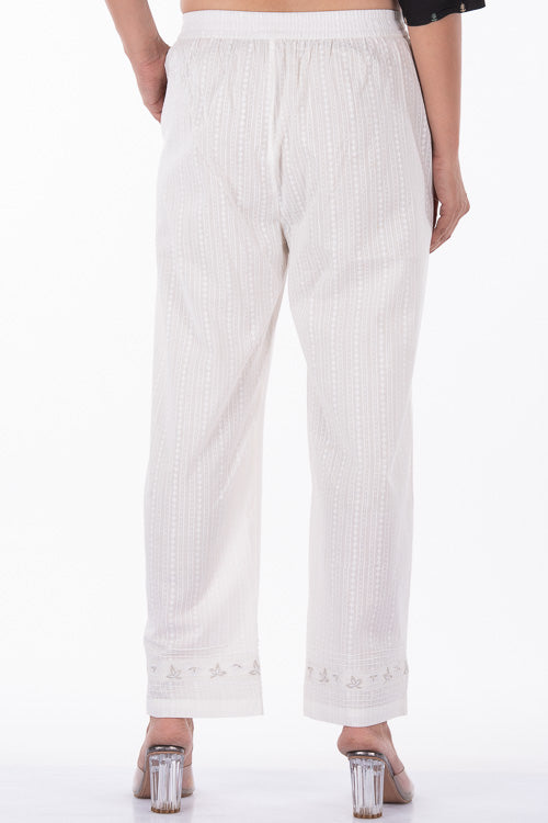 Dharan "Sikki Pants" White Embroidered Straight Pants