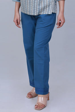 Dharan 'Blue Sequins Pant' Solid textured Pants