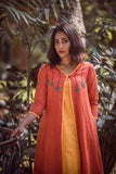 Urmul 'Anmol'Hand Embroidered Orange Kotta doriya dress . 2pc set (Jacket and Slip)