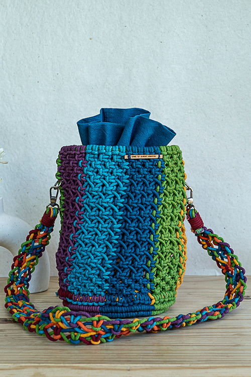 Cosmos Striped Hand-Knotted Bucket Bag