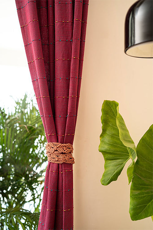One 'O' Eight Knots Dash and Diamond Double Length Hand-Knotted Curtain Tie-Back (Set of 2)