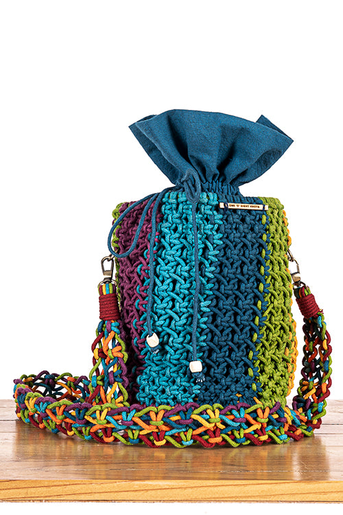 Cosmos Striped Hand-Knotted Bucket Bag