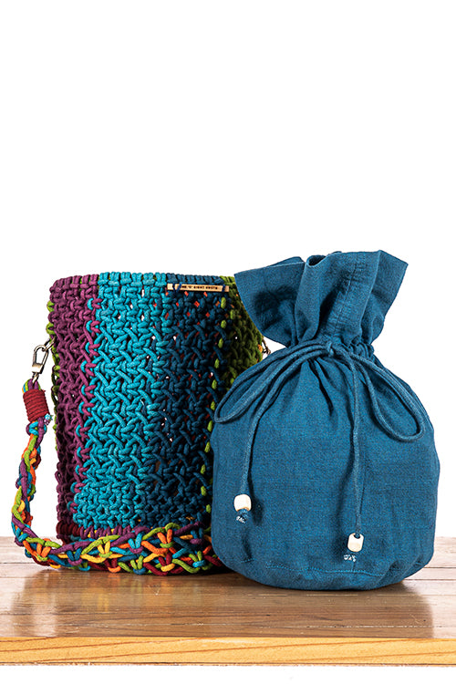 108Knots Cosmos Striped Hand-Knotted Bucket Bag