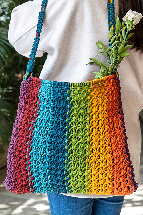 108Knots Maya  Striped Hand-Knotted Tote
