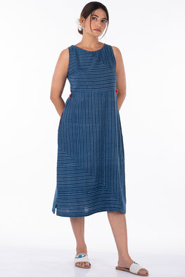 Dharan Ditto Pure Cotton Indigo Block Printed Dress For Women Online