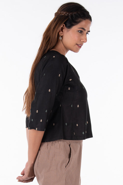 Dharan "Siri Crop Top" Black Embroidered Top