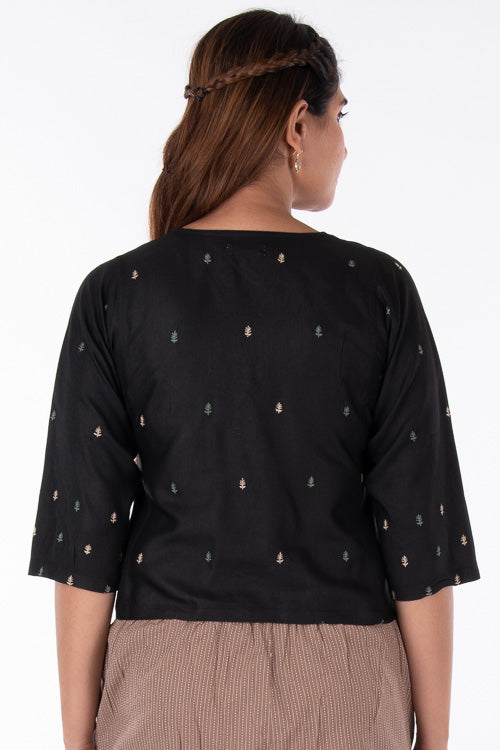 Dharan "Siri Crop Top" Black Embroidered Top