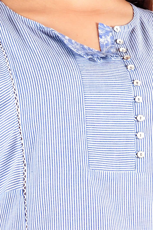 Dharan 'Blue Stripe Re Sana Kurta' Blue Woven Printed Kurta
