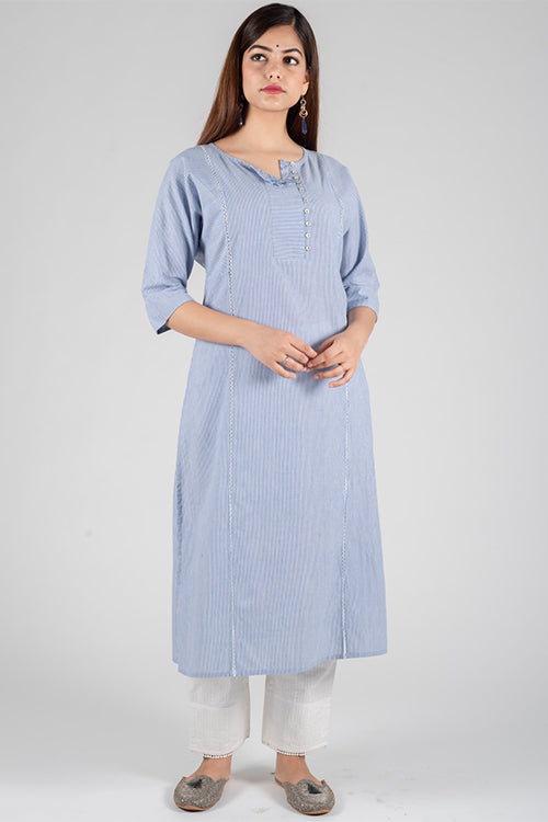 Dharan Blue Stripe Block Printed Kurta For Women Online