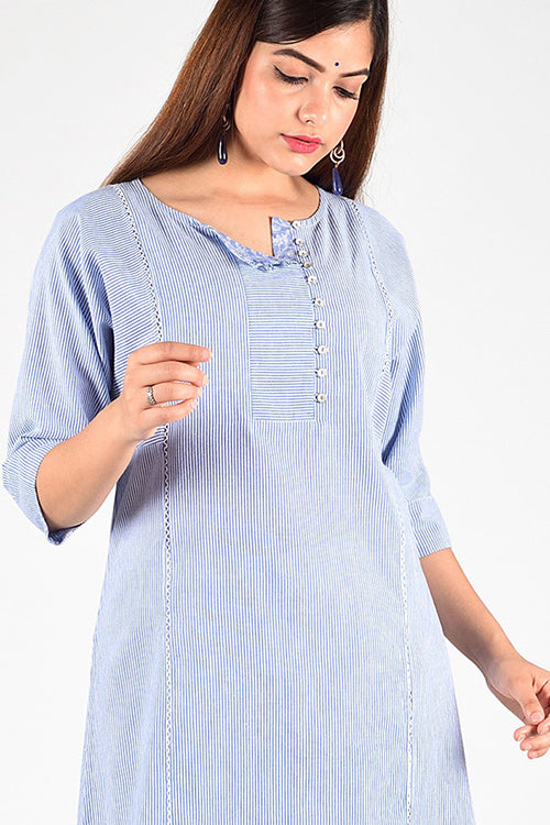 Dharan 'Blue Stripe Re Sana Kurta' Blue Woven Printed Kurta