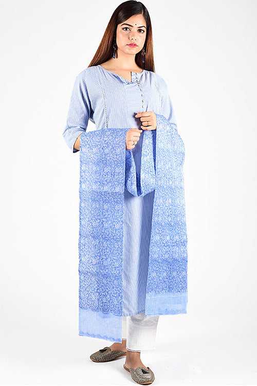 Dharan 'Blue Stripe Re Sana Kurta' Blue Woven Printed Kurta