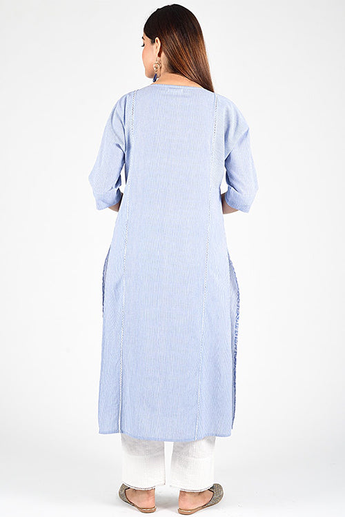 Dharan 'Blue Stripe Re Sana Kurta' Blue Woven Printed Kurta