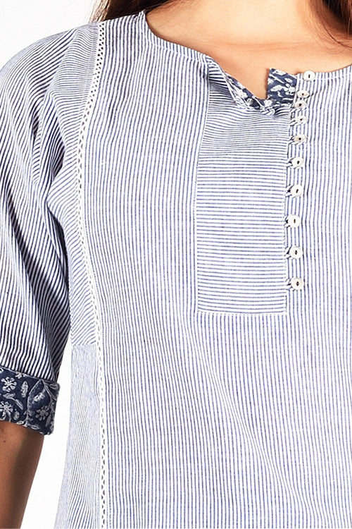 Dharan 'Charcoal Stripe Re Sana Kurta' Grey Woven Printed Kurta