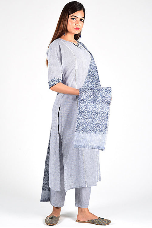 Dharan 'Charcoal Stripe Re Sana Kurta' Grey Woven Printed Kurta