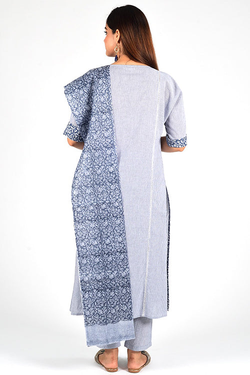 Dharan 'Charcoal Stripe Re Sana Kurta' Grey Woven Printed Kurta
