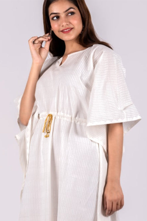 Dharan Cotton Khari Block Printed Long White Kaftan Online