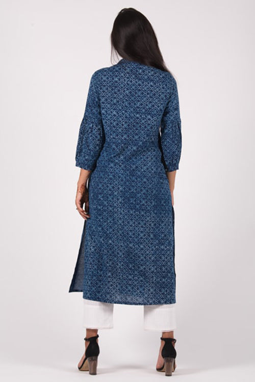 Dharan 'Neel Yoke Kurta' Indigo Block Printed Kurta