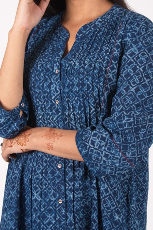 Dharan "Neel Pintuck Tunic" Indigo Block Printed Tunic