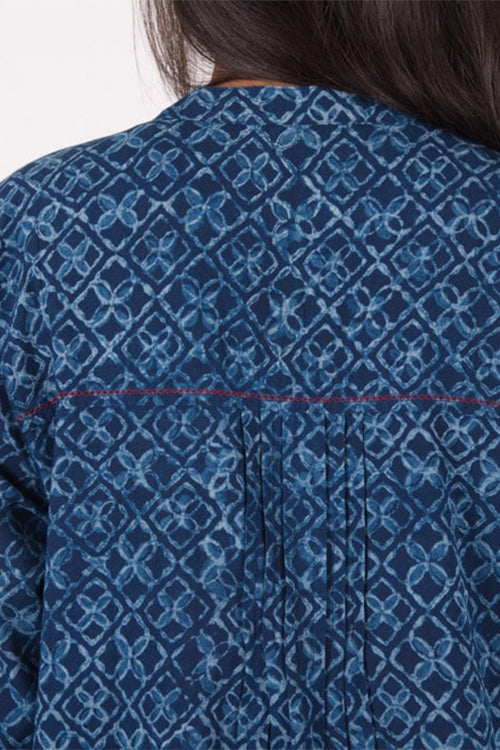 Dharan "Neel Pintuck Tunic" Indigo Block Printed Tunic