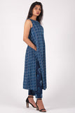 Dharan Neel Slash Indigo Block Printed Embroidery Dress For Women Online