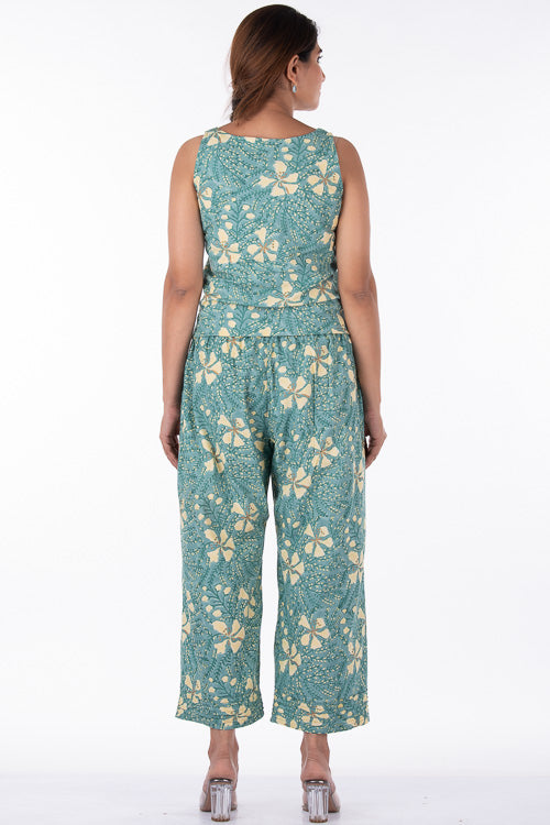 Dharan "Raag Crop Top" Green Block Printed Top