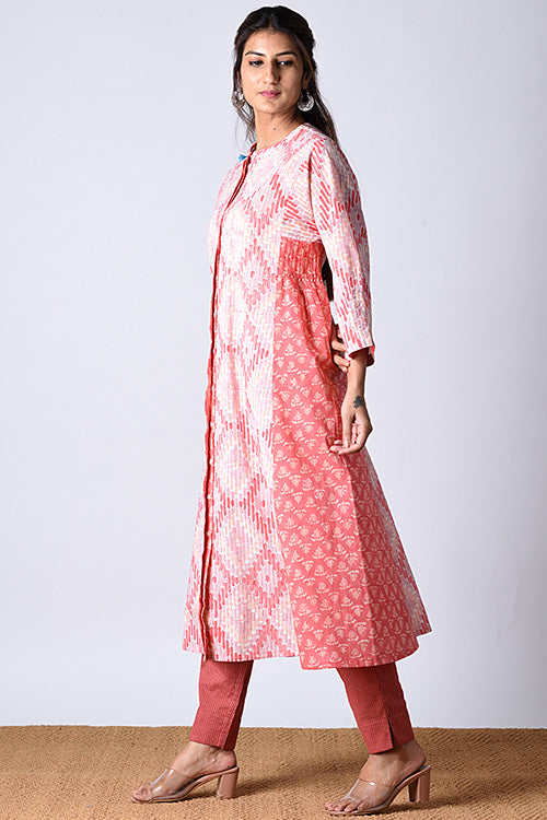 Dharan Maahi Red Block Printed Embroidery Dress For Women Online