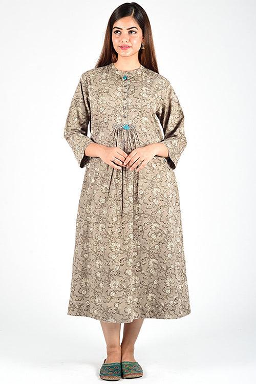 Dharan Dabu Kashish Grey Block Printed Dress For Women Online