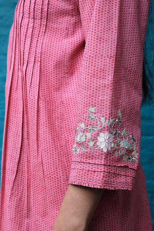 Dharan 'Embroidered Kalidar Kurta' Pink Block printed Kurta