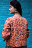 Dharan "Orange Round Neck Jacket" Orange-Grey Block Print Quilted Jacket