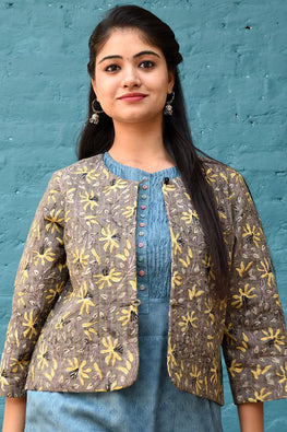 Dharan Grey Round Neck Jacket For Women Online
