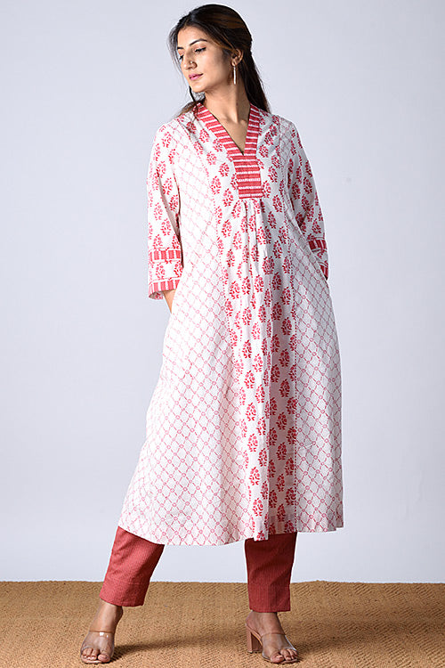 Dharan Aman White Handblock Printed Cotton Kurta For Women Online