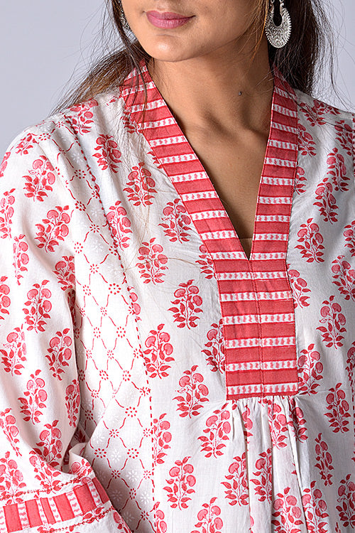 Dharan Aman White Handblock Printed Cotton Kurta For Women Online