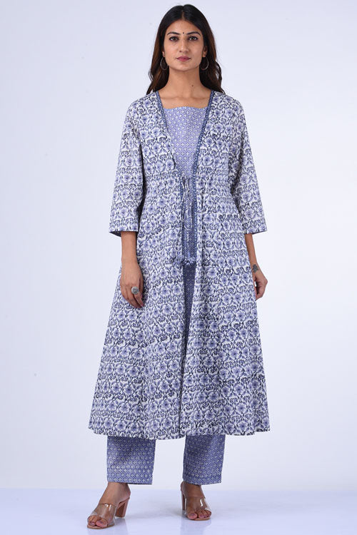 Dharan "Tarana Kurta" Grey Block Printed Kurta set of 3