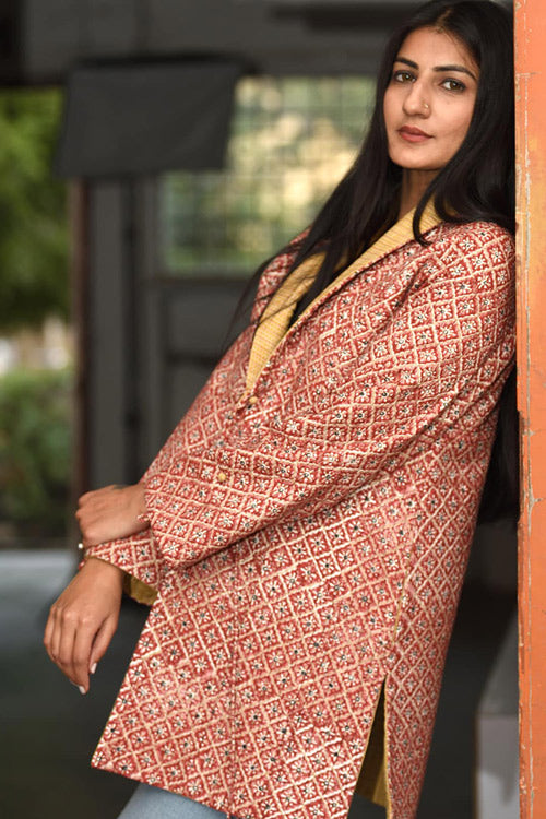 Buy Dharan Red Side Yoke Quilted Reversible Jacket For Women