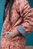 Dharan "Orange Side Yoke Quilted Jacket" Orange-Grey Block Printed Reversible Jacket