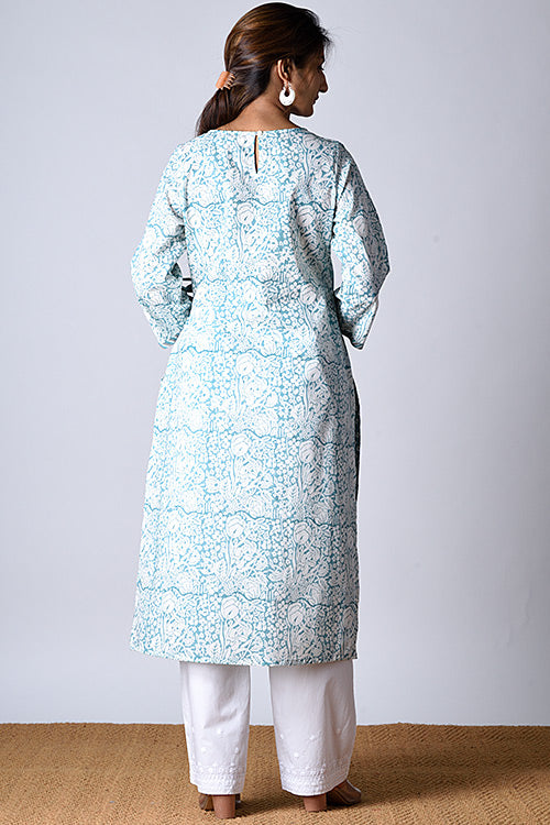 Dharan Jama Green Block Printed Kurta For Women Online