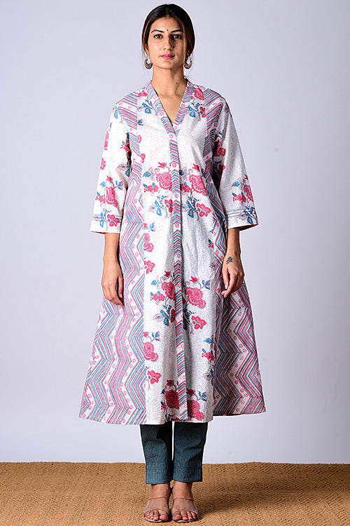 Dharan Suhaani White Block Printed Kurta For Women Online