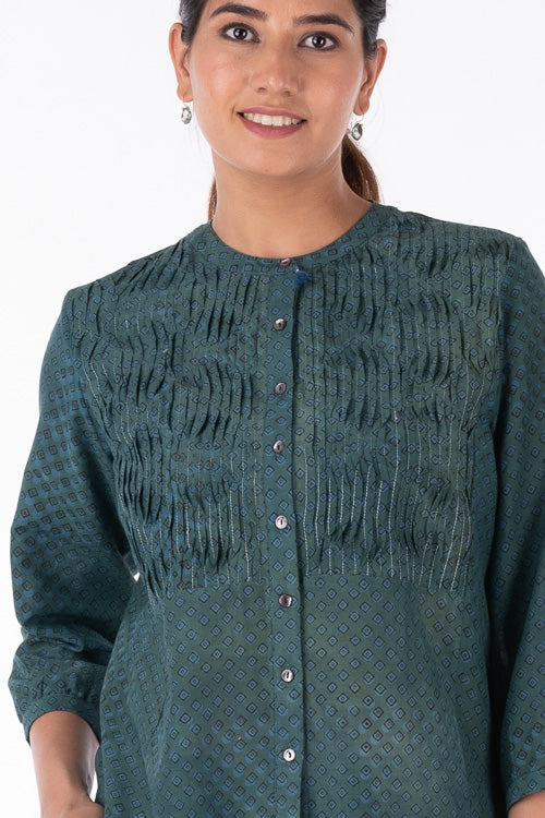 Dharan "Eva Top" Turquoise Block Printed Top