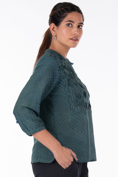 Dharan "Eva Top" Turquoise Block Printed Top